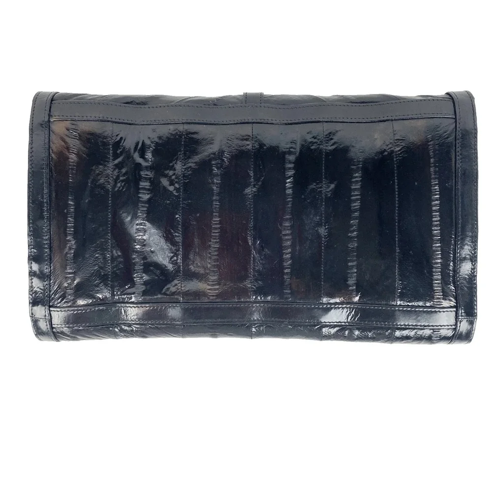Leather of the Sea Eel Skin Leather Clutch Black Purse Satchel Handbag Bag